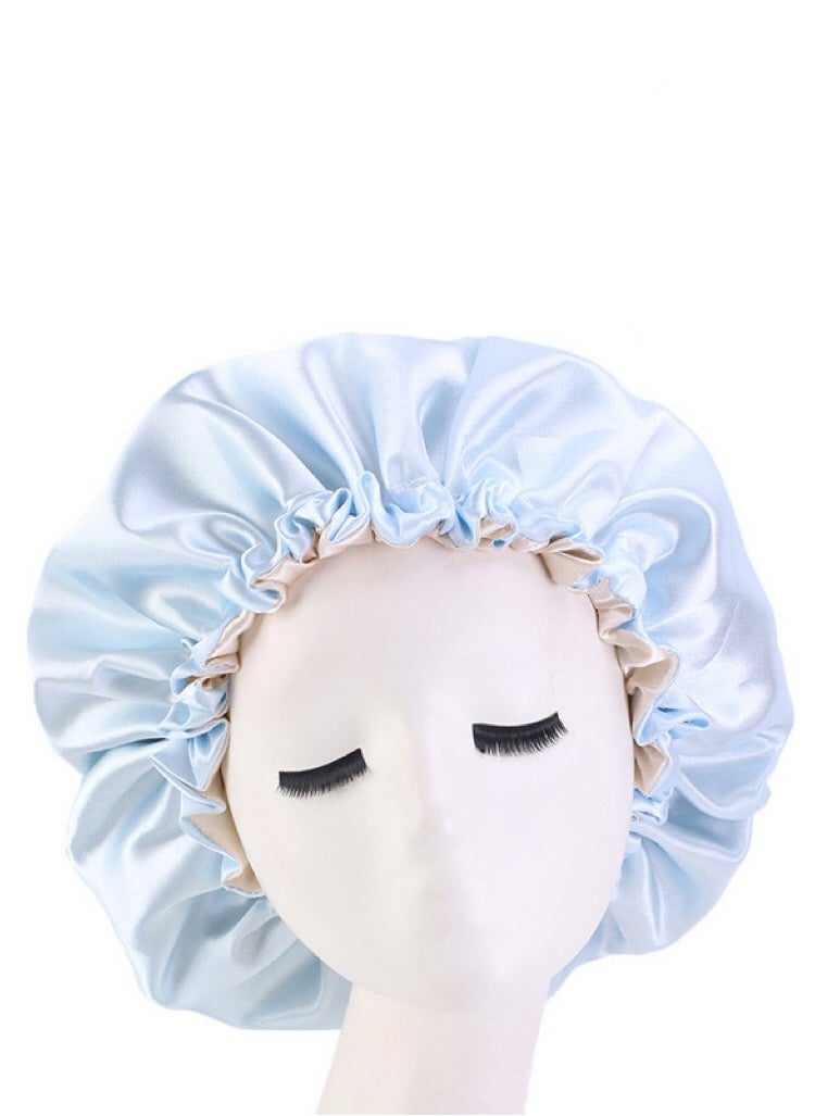 JoyousSto Women's Adjustable Reversible Satin Bonnet - Soft Double Sided Sleep Cap, hair bonnet protects Natural Hair, light blue  - Image 1