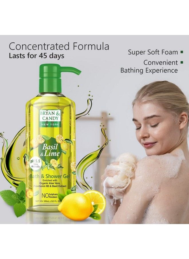 BRYAN & CANDY - Basil And Lime Bath And Shower Gel Enriched With Organic Aloe Vera Pro Vitamin B5 Basil Extract Skin Friendly Ph 5.5 All Skin Types 500 Ml (Pack Of 1) - Image 1