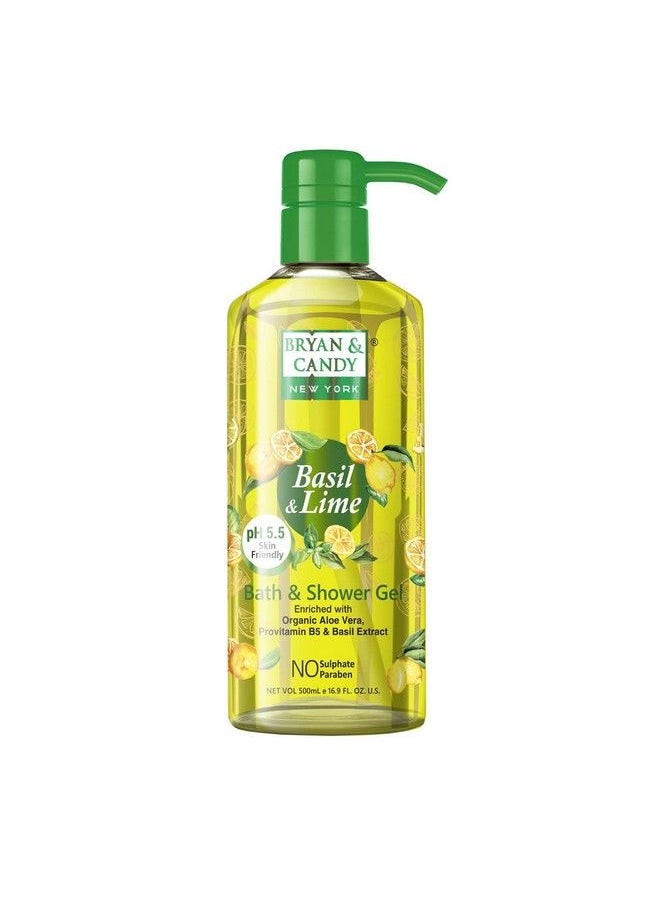 BRYAN & CANDY - Basil And Lime Bath And Shower Gel Enriched With Organic Aloe Vera Pro Vitamin B5 Basil Extract Skin Friendly Ph 5.5 All Skin Types 500 Ml (Pack Of 1) - Image 1