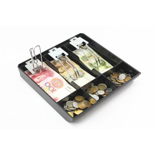 Divinext Cash Drawer Register Insert Tray 3 Bills 3 Coins Money Storage Box Metal 9.6 x 9.6 x 1.4 inch Black - Image 3