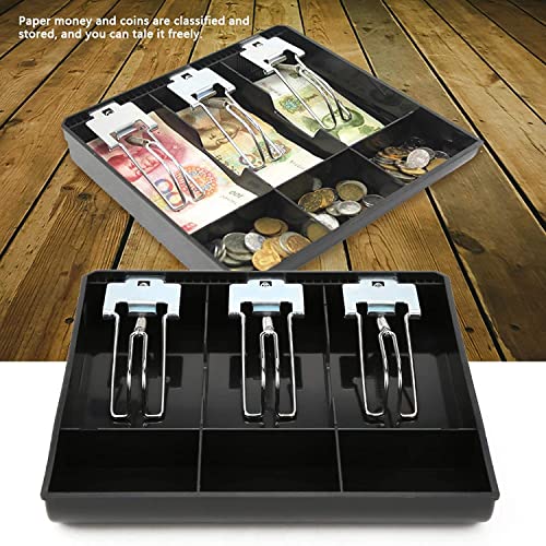 Divinext Cash Drawer Register Insert Tray 3 Bills 3 Coins Money Storage Box Metal 9.6 x 9.6 x 1.4 inch Black - Image 2