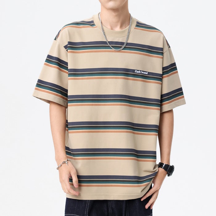 Japanese Style Thin Retro Striped Short-Sleeved T-Shirt Men'S And Women'S Fashion Brand Street Loose Summer Bf Style Couple Casual Short Tee - Image 1