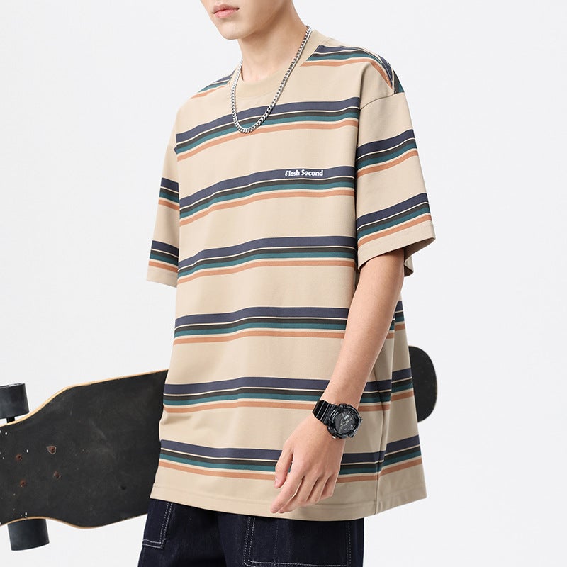 Japanese Style Thin Retro Striped Short-Sleeved T-Shirt Men'S And Women'S Fashion Brand Street Loose Summer Bf Style Couple Casual Short Tee - Image 5