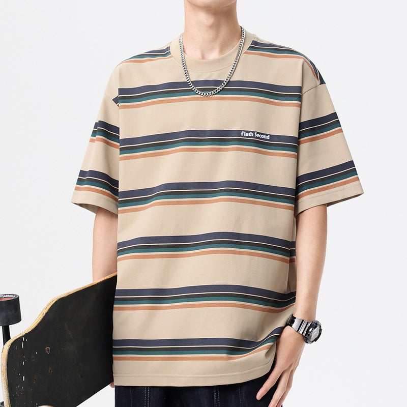 Japanese Style Thin Retro Striped Short-Sleeved T-Shirt Men'S And Women'S Fashion Brand Street Loose Summer Bf Style Couple Casual Short Tee - Image 2