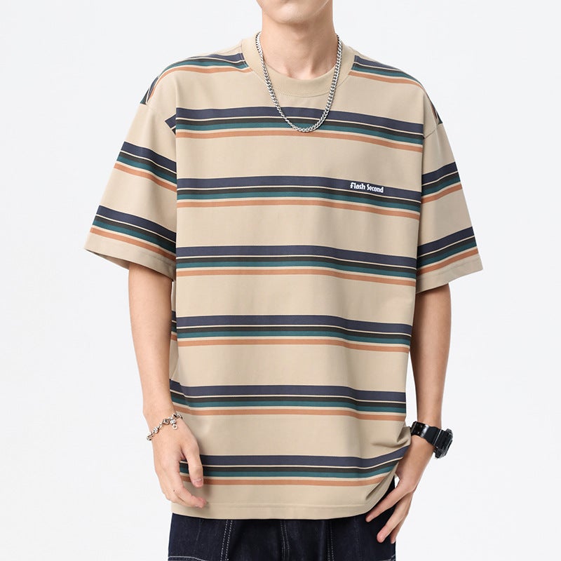 Japanese Style Thin Retro Striped Short-Sleeved T-Shirt Men'S And Women'S Fashion Brand Street Loose Summer Bf Style Couple Casual Short Tee - Image 4