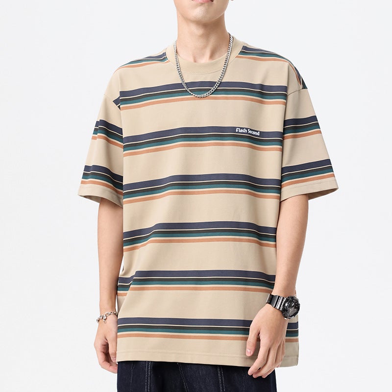 Japanese Style Thin Retro Striped Short-Sleeved T-Shirt Men'S And Women'S Fashion Brand Street Loose Summer Bf Style Couple Casual Short Tee - Image 3
