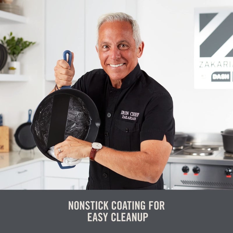DASH Zakarian by Dash 9"x13" Nonstick Cast Iron Pan with Pour Spout and Removable Silicone Grips for Searing, Baking, Broiling, Grilling and more- Black - Image 4