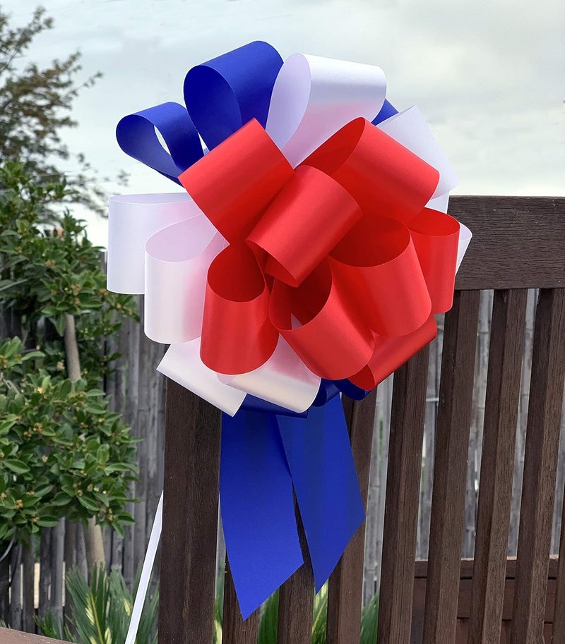 GiftWrap Etc. Red, White, and Blue Pull Bows - 9" Wide, Set of 6, 4th of July, Patriotic Holiday Decorations, Election Ribbon, USA, Rally, Veterans Day Parade Decor, Retail Display Embellishments - Image 3