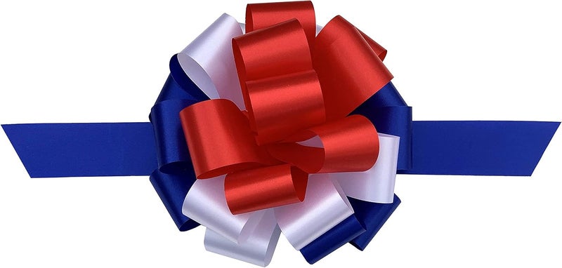 GiftWrap Etc. Red, White, and Blue Pull Bows - 9" Wide, Set of 6, 4th of July, Patriotic Holiday Decorations, Election Ribbon, USA, Rally, Veterans Day Parade Decor, Retail Display Embellishments - Image 1