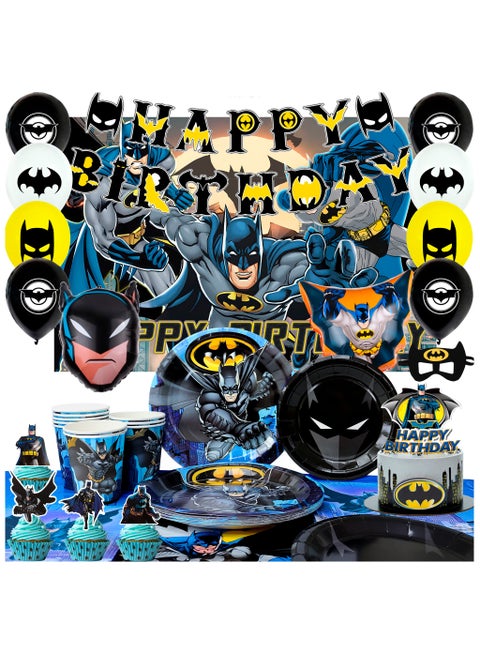 Batman Party Decorations for 10 Guests, Batman Birthday Disposable Tableware Set Batman Themed Balloons Banner Batman Tablecloth Paper Plates Cups etc Batman Birthday Party Supplies