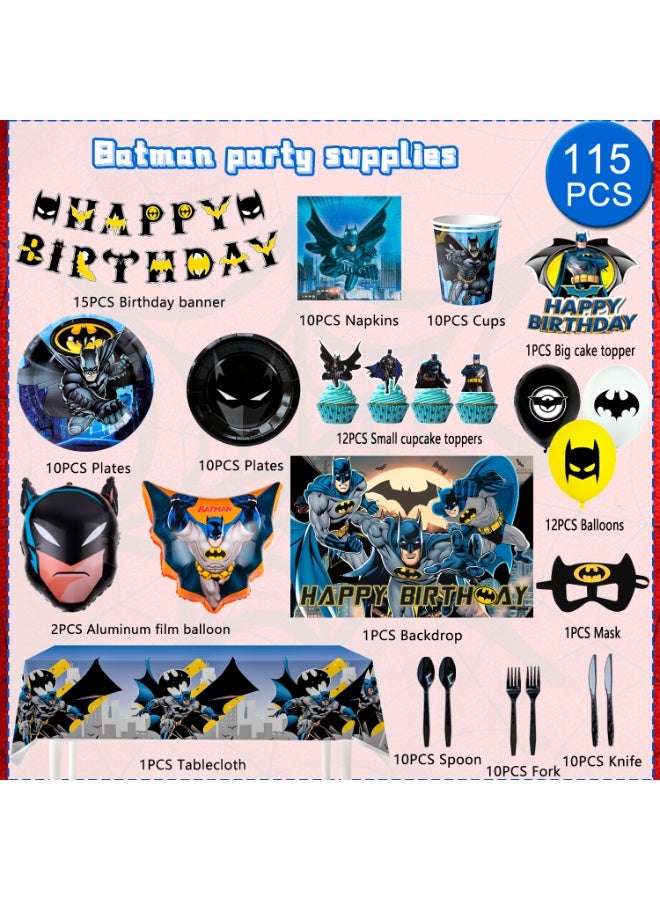 FRUITFUL PARTY Batman Party Decorations for 10 Guests, Batman Birthday Disposable Tableware Set Batman Themed Balloons Banner Batman Tablecloth Paper Plates Cups etc Batman Birthday Party Supplies - Image 2