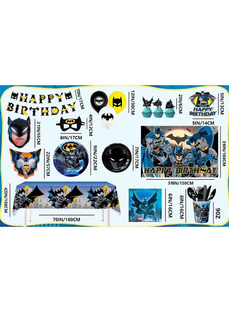 FRUITFUL PARTY Batman Party Decorations for 10 Guests, Batman Birthday Disposable Tableware Set Batman Themed Balloons Banner Batman Tablecloth Paper Plates Cups etc Batman Birthday Party Supplies - Image 3