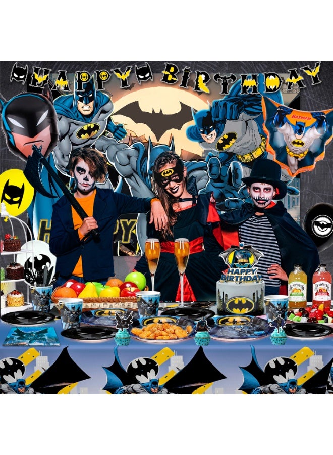 FRUITFUL PARTY Batman Party Decorations for 10 Guests, Batman Birthday Disposable Tableware Set Batman Themed Balloons Banner Batman Tablecloth Paper Plates Cups etc Batman Birthday Party Supplies - Image 4