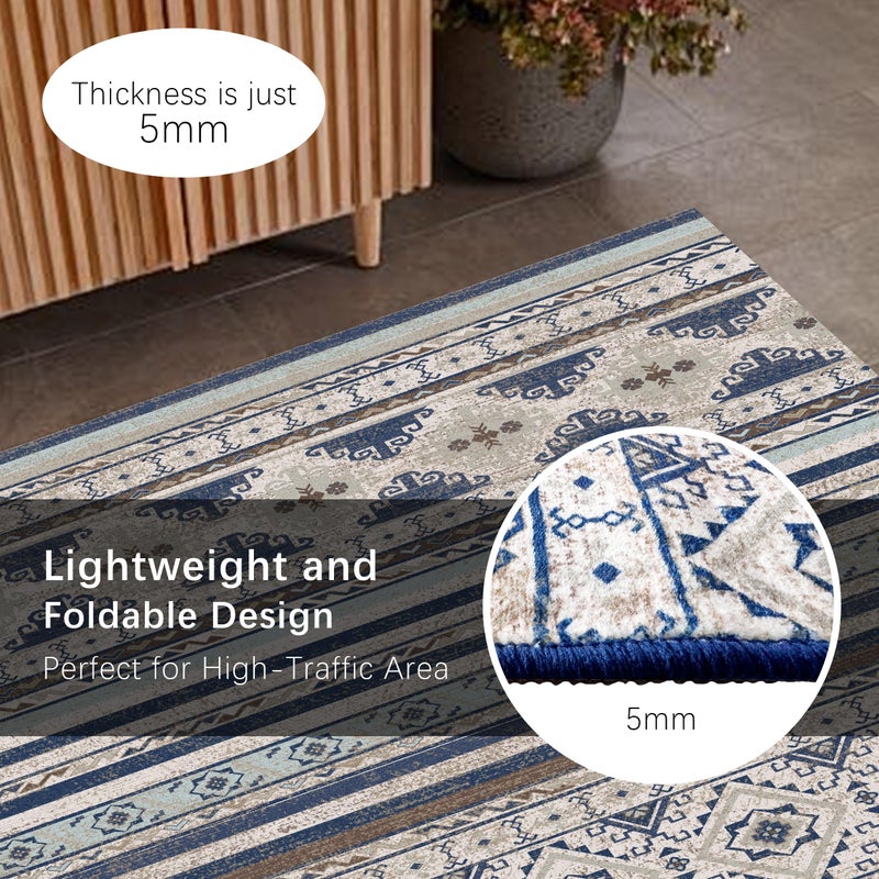 RUGSURE Washable Area Rugs 8' x 10' - 1/6 Thick - Moroccan-Inspired -Stain & Water Resistant Non-Slip - Resistant Rug for Living Room, Bedroom, Nursery, Pet & Child Friendly (Blue and Brown) - Image 5