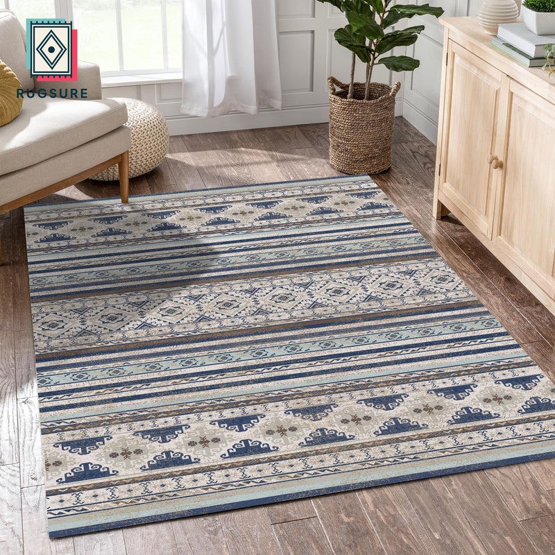 RUGSURE Washable Area Rugs 8' x 10' - 1/6 Thick - Moroccan-Inspired -Stain & Water Resistant Non-Slip - Resistant Rug for Living Room, Bedroom, Nursery, Pet & Child Friendly (Blue and Brown) - Image 3