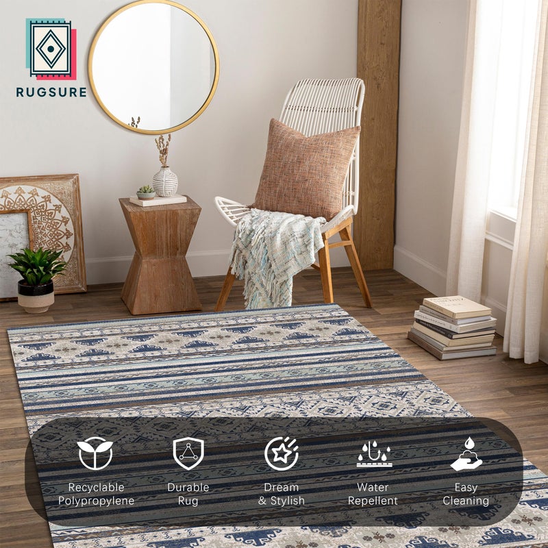 RUGSURE Washable Area Rugs 8' x 10' - 1/6 Thick - Moroccan-Inspired -Stain & Water Resistant Non-Slip - Resistant Rug for Living Room, Bedroom, Nursery, Pet & Child Friendly (Blue and Brown) - Image 4