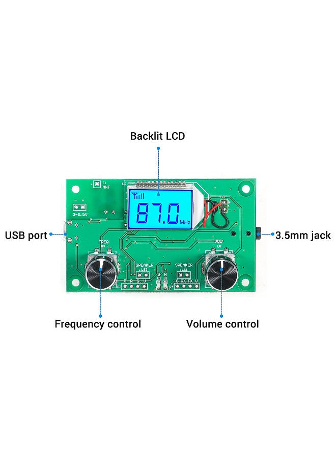 Digital FM Radio Wireless Receiver Module LCD Display with Backlight DSP PLL Module 76.0MHz-108.0MHz Mini Digital Stereo FM Mini Radio Module
