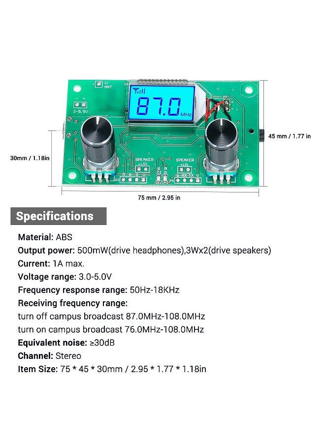 Digital FM Radio Wireless Receiver Module LCD Display with Backlight DSP PLL Module 76.0MHz-108.0MHz Mini Digital Stereo FM Mini Radio Module