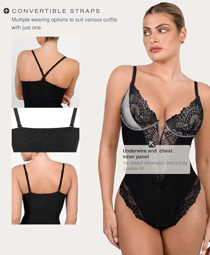 Popilush Bodysuit Shapewear Lace Body Suits Women Tummy Control V Neck Sleeveless Tops Low Back Bodysuits - Image 4