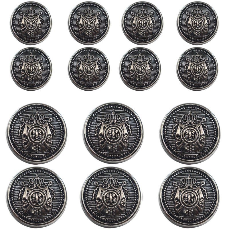 KENDANY 14 Piece Antiqued Black Silver Metal Blazer Button Set - Crown - for Blazer, Suits, Sport Coat, Uniform (Black #1, 15MM 20MM)(0.59in-0.79in) - Image 1