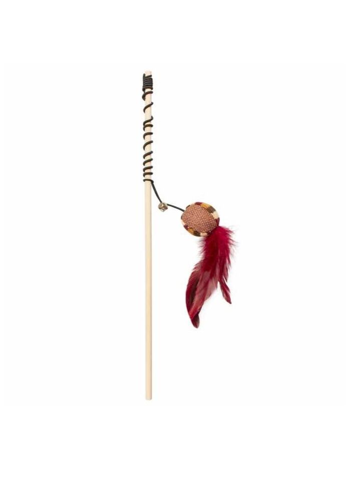 Playing Rod Knitted Feather Ball Brown - 40x4,5x5cm - Box Qty -16 Pcs