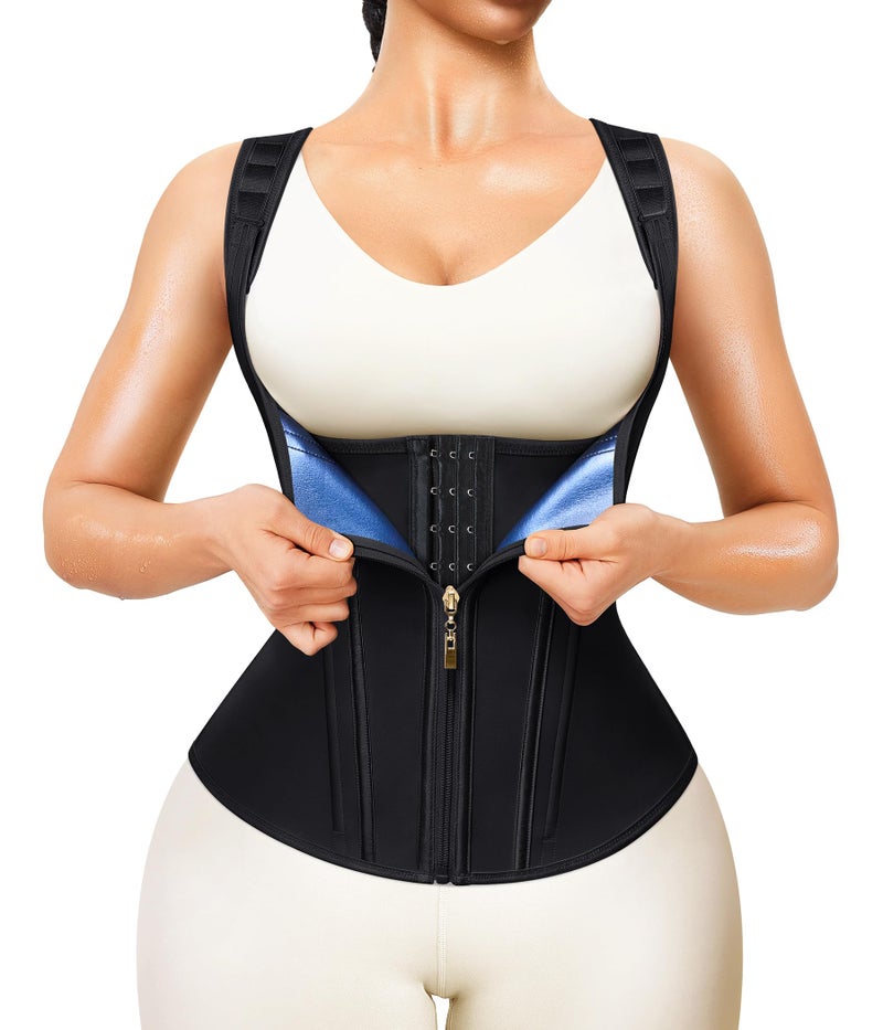 Junlan Waist Trainer for Women - Sauna Suit Sweat Vest for Working Out(Black,Medium) - Image 1