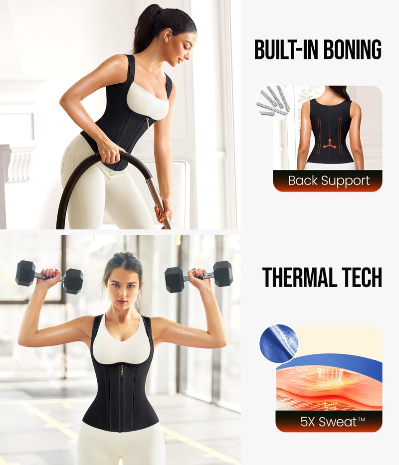 Junlan Waist Trainer for Women - Sauna Suit Sweat Vest for Working Out(Black,Medium) - Image 5