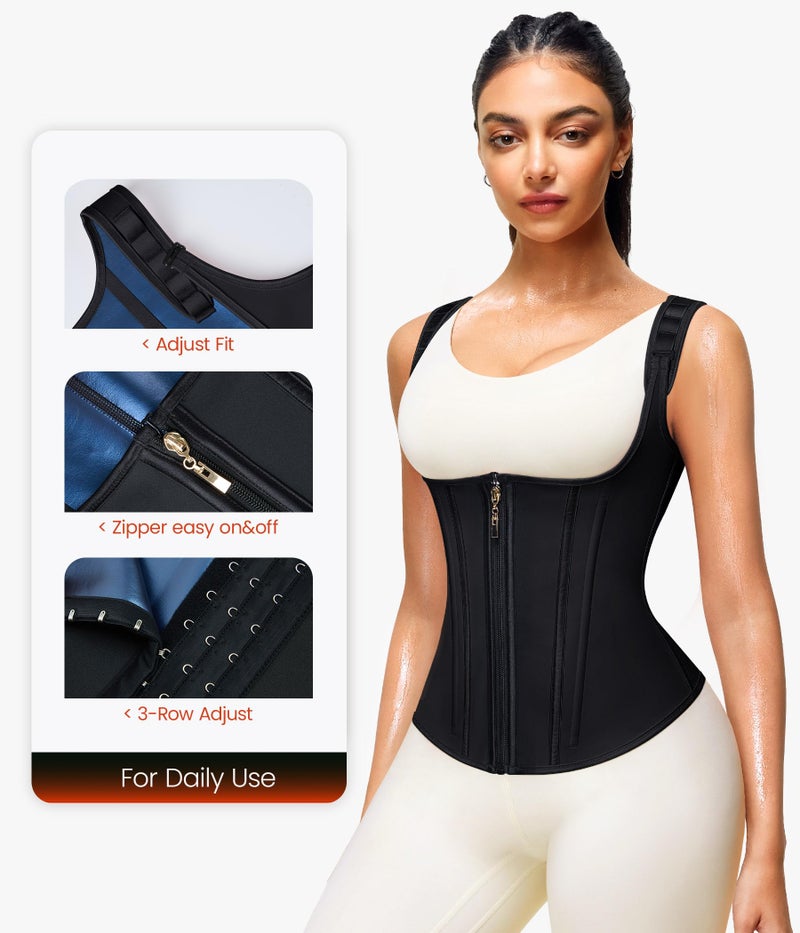 Junlan Waist Trainer for Women - Sauna Suit Sweat Vest for Working Out(Black,Medium) - Image 2