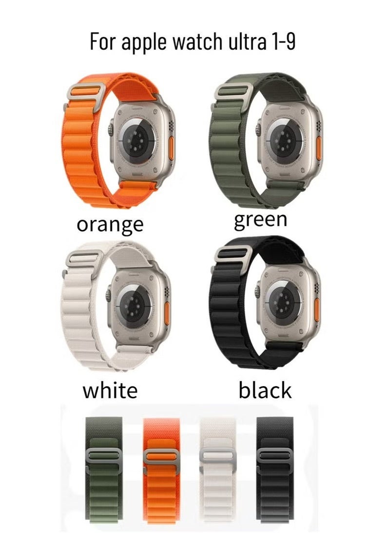 ELTRAZONE 4-Pack Alpine Loop Bands for Apple Watch 49mm 45mm 44mm – Durable Nylon Woven Sport Straps Compatible with Apple Watch Ultra, Series 8, 7, SE, 6, 5, 4, 3, 2 – Adjustable Breathable Replacement Bands – White, Green, Orange, Black - Image 1