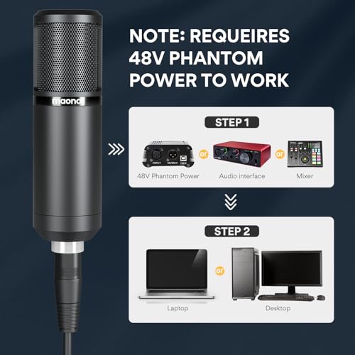 Maono ميكروفون ماونو XLR المكثف، ميكروفون استوديو احترافي بتقنية كارديويد للتسجيل، البث، الغناء، التعليق الصوتي، الصوت، الاستوديو المنزلي، يوتيوب، سكايب، تويتش (PM320S) - Image 2