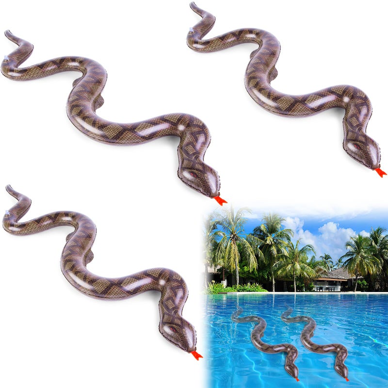 FUTUREPLUSX Inflatable Fake Snakes 3PCS Blow Up Animal Pool Snake Floats for Reptile Jungle Party DecorationsBrown - Image 3