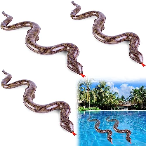 FUTUREPLUSX Inflatable Fake Snakes 3PCS Blow Up Animal Pool Snake Floats for Reptile Jungle Party DecorationsBrown - Image 1