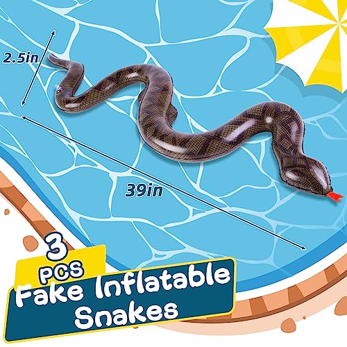 FUTUREPLUSX Inflatable Fake Snakes 3PCS Blow Up Animal Pool Snake Floats for Reptile Jungle Party DecorationsBrown - Image 5