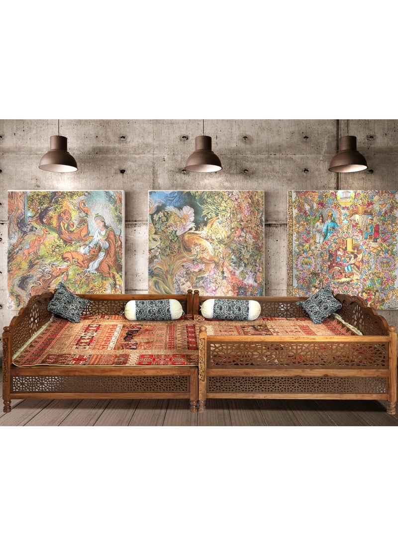 mahome 14 seater Handcrafted Arabic Solid Wood Sofa – Traditional Carved Design with Cushions and carpet. sutable for living room sofa, garden furniture. (plane wood, 300 * 200)  - Image 1