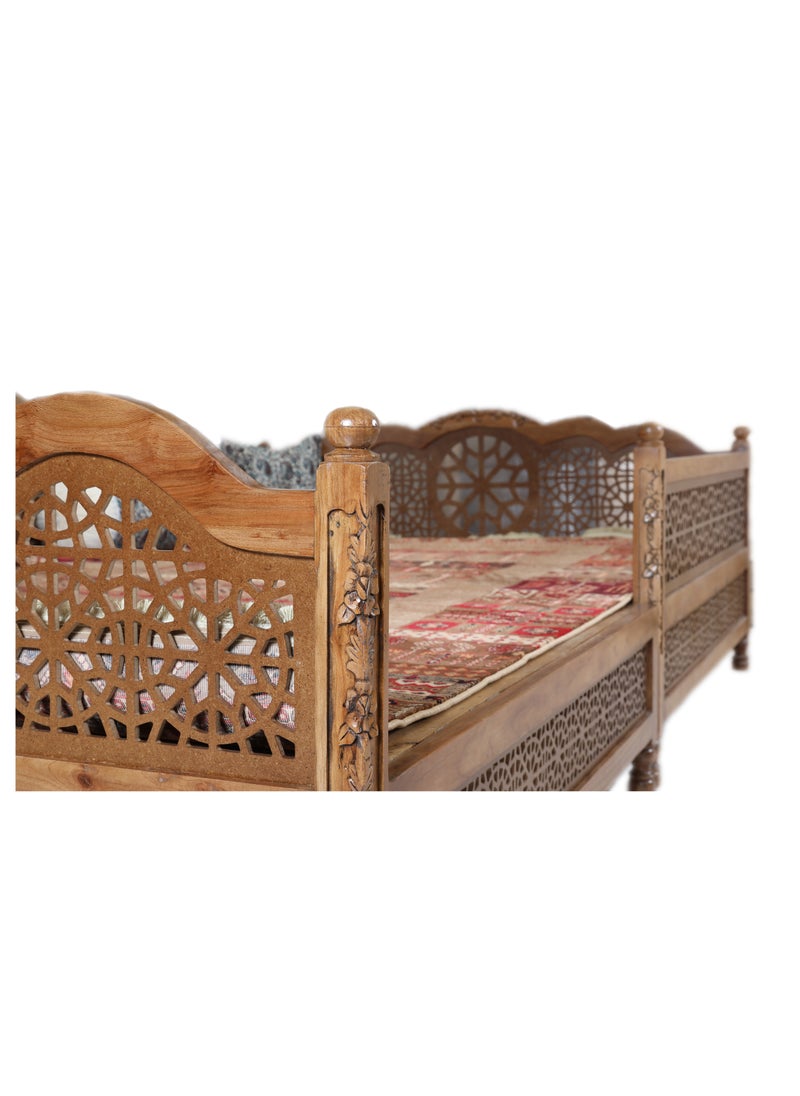 mahome 14 seater Handcrafted Arabic Solid Wood Sofa – Traditional Carved Design with Cushions and carpet. sutable for living room sofa, garden furniture. (plane wood, 300 * 200)  - Image 4