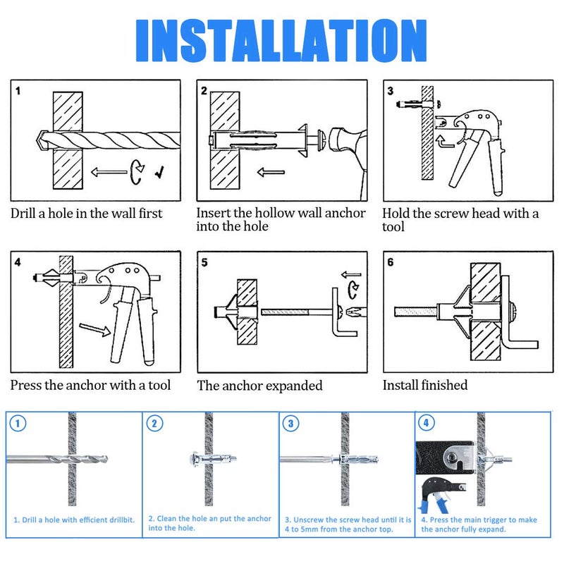 ISPINNER Heavy Duty Wall Anchor Gun Metal Setting Tool for Hollow Wall Anchor Plasterboard Fixing - Image 5