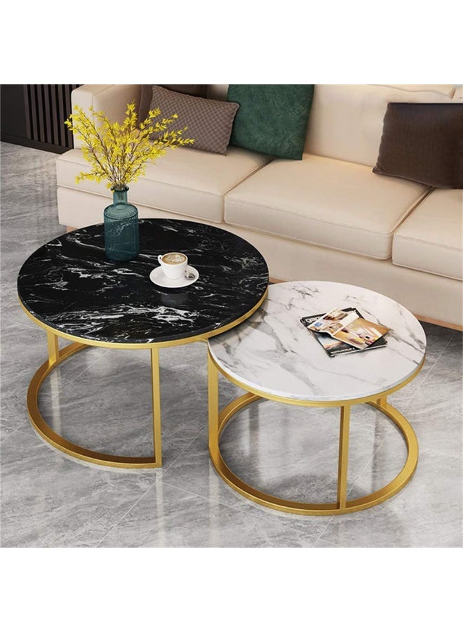 Coffee Table Set of 2 for Living Room, Round Coffee Table, Nested Table, Tea table, End Side Table, Sofa Table for Home/Office, Modern White Marble Pattern - Image 1
