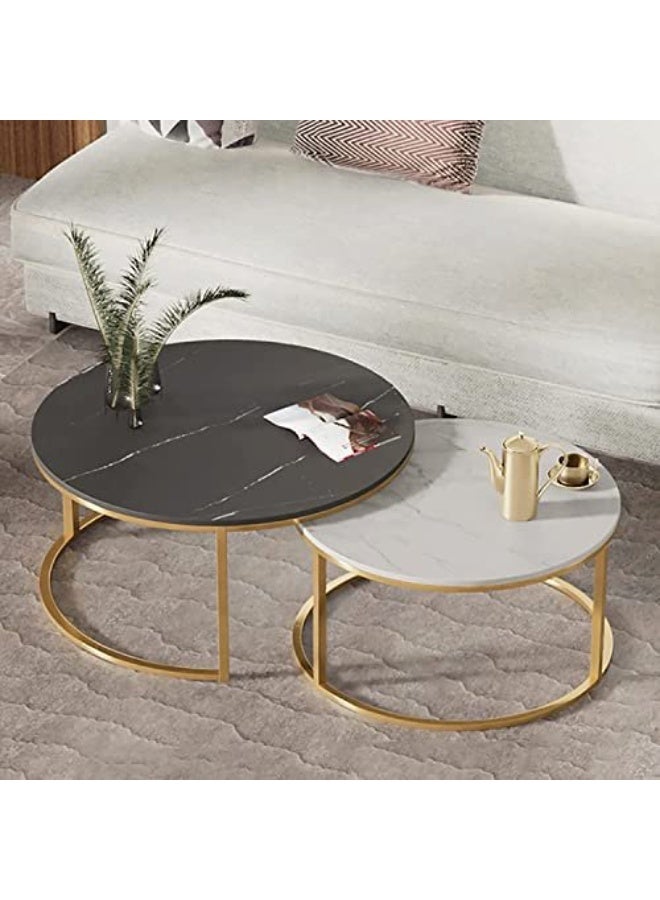 Coffee Table Set of 2 for Living Room, Round Coffee Table, Nested Table, Tea table, End Side Table, Sofa Table for Home/Office, Modern White Marble Pattern - Image 2