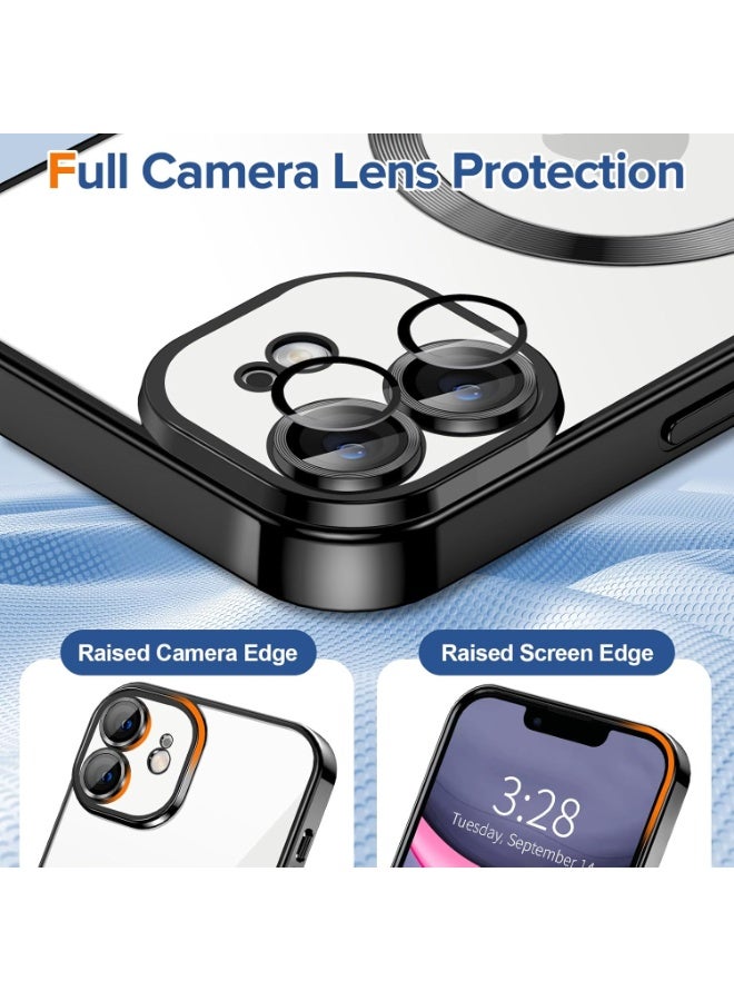 جراب مطلي بالكهرباء لهاتف iPhone 12 حماية كاملة لعدسة الكاميرا متوافق مع الشحن اللاسلكي MagSafe، غطاء مغناطيسي ناعم مقاوم للصدمات من مادة TPU لهاتف iPhone (أسود) - Image 4