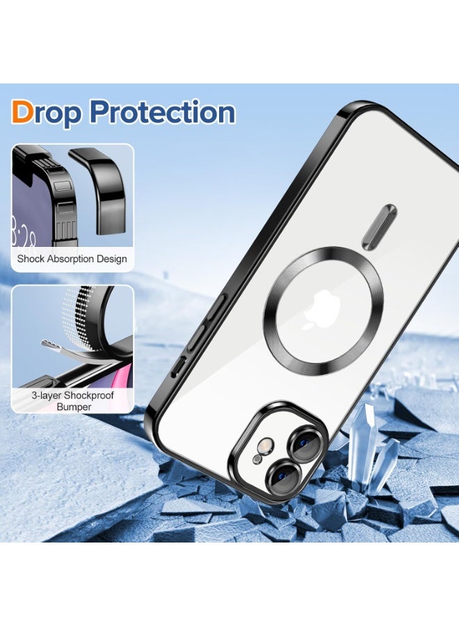 جراب مطلي بالكهرباء لهاتف iPhone 12 حماية كاملة لعدسة الكاميرا متوافق مع الشحن اللاسلكي MagSafe، غطاء مغناطيسي ناعم مقاوم للصدمات من مادة TPU لهاتف iPhone (أسود) - Image 3
