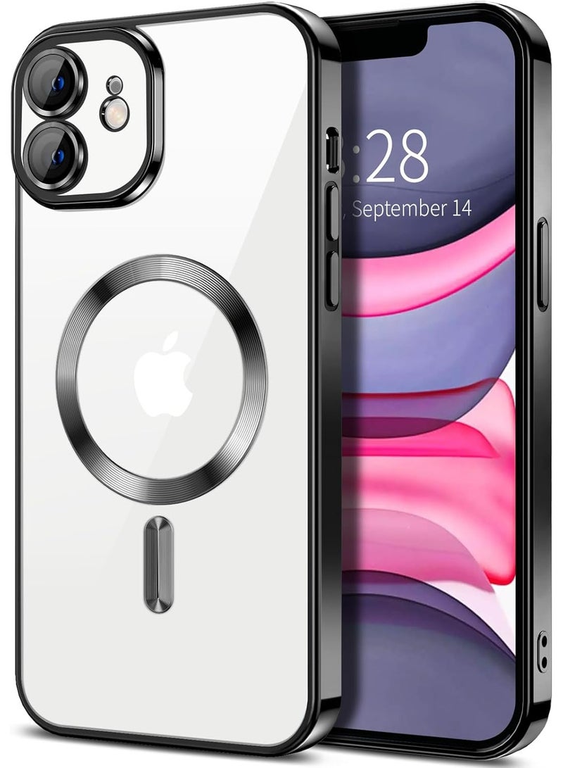 جراب مطلي بالكهرباء لهاتف iPhone 12 حماية كاملة لعدسة الكاميرا متوافق مع الشحن اللاسلكي MagSafe، غطاء مغناطيسي ناعم مقاوم للصدمات من مادة TPU لهاتف iPhone (أسود) - Image 1