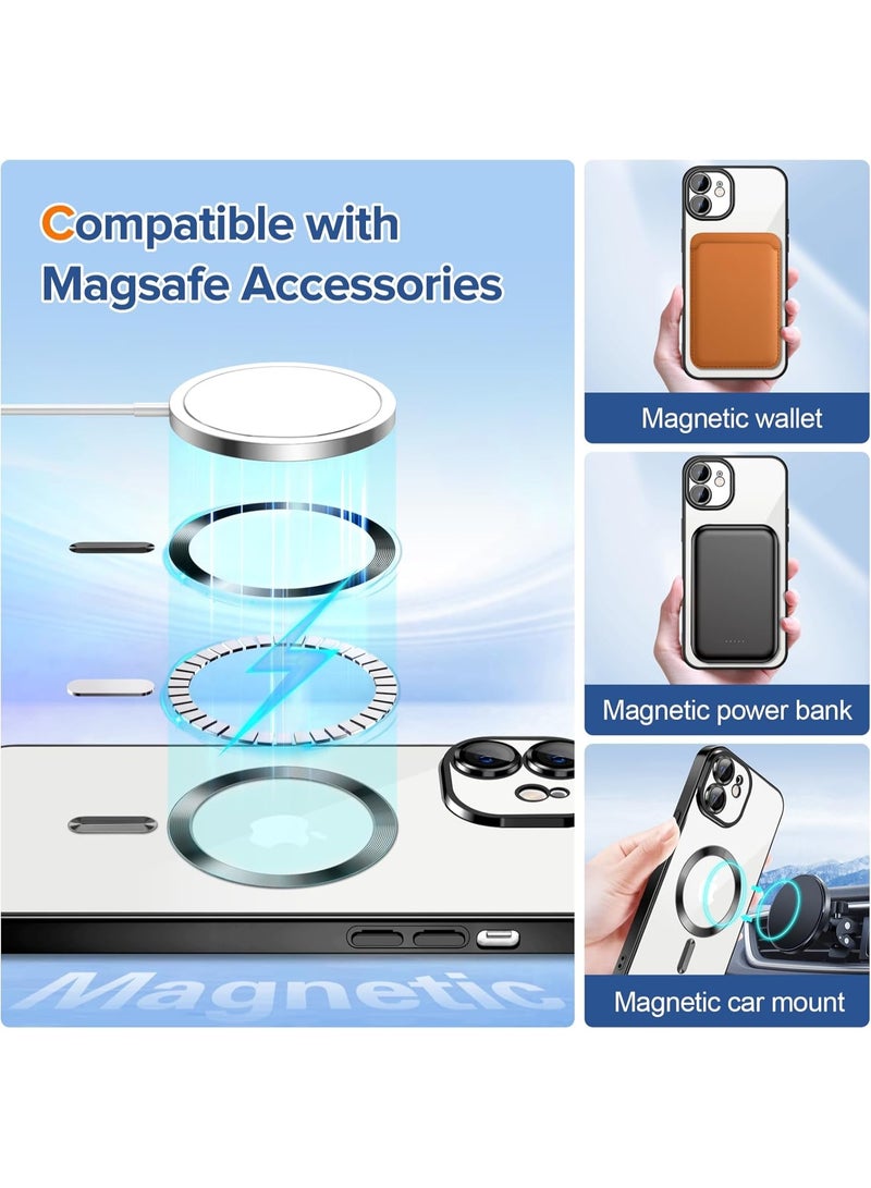 جراب مطلي بالكهرباء لهاتف iPhone 12 حماية كاملة لعدسة الكاميرا متوافق مع الشحن اللاسلكي MagSafe، غطاء مغناطيسي ناعم مقاوم للصدمات من مادة TPU لهاتف iPhone (أسود) - Image 5