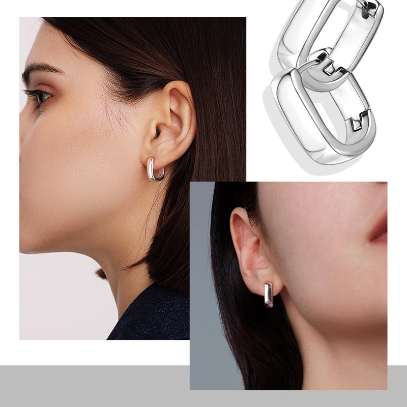 ALEXCRAFT 925 Sterling Silver Earrings Small Chunky Silver Hoop Earrings for Women Trendy Hypoallergenic Small Thick Huggie Hoops Earring - Image 3