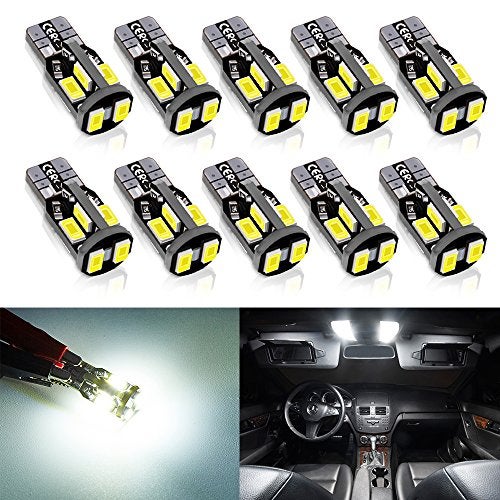 Antline 194 168 2825 T10 W5W Error Free LED Bulb White Super Bright 300 Lumens 10SMD 5730 Chipset LED Bulbs for Interior Dome Map Door Courtesy License Plate Lights Pack of 10 - Image 1