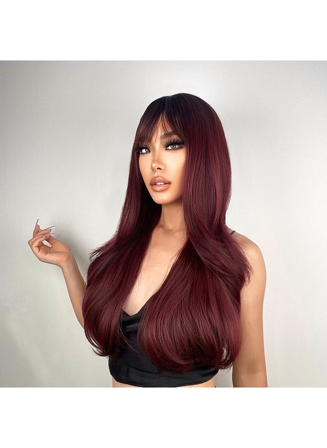 Burgundy Wigs With Bangs Wine Red Ombre Wigs For Women Long Layered Wigs With Dark Roots Synthetic Heat Resistant Wigs For Daily Party Use - pzsku/Z19C01FBFC04CA0CD1F8EZ/45/_/1719052347/687e8e2b-c3cc-4a43-bd94-8cd0cca7a166