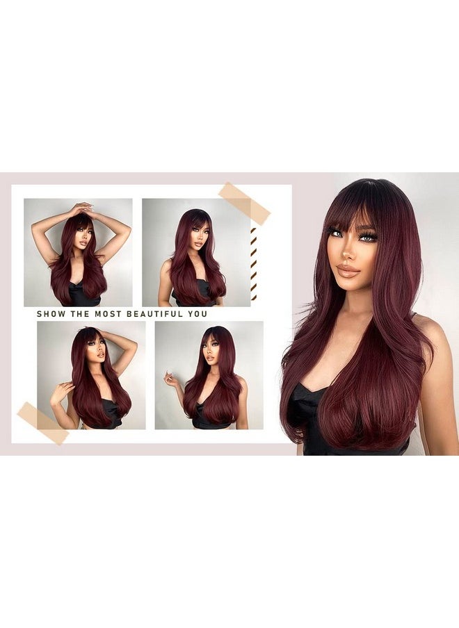 Burgundy Wigs With Bangs Wine Red Ombre Wigs For Women Long Layered Wigs With Dark Roots Synthetic Heat Resistant Wigs For Daily Party Use - pzsku/Z19C01FBFC04CA0CD1F8EZ/45/_/1719052349/70ca67eb-76ed-473c-83ee-5a50152aada2