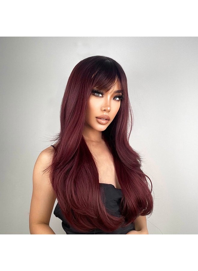 Burgundy Wigs With Bangs Wine Red Ombre Wigs For Women Long Layered Wigs With Dark Roots Synthetic Heat Resistant Wigs For Daily Party Use - pzsku/Z19C01FBFC04CA0CD1F8EZ/45/_/1719052351/74cc43ef-c4c6-4984-8acb-a81a5626ad86