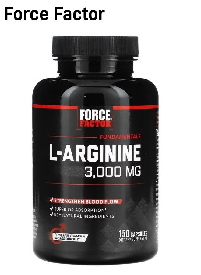 Force Factor L-Arginine Capsules (150-Count) – 600mg per Capsule, 3000mg per Serving for Amino Acid Supplementation & Physiological Function Support