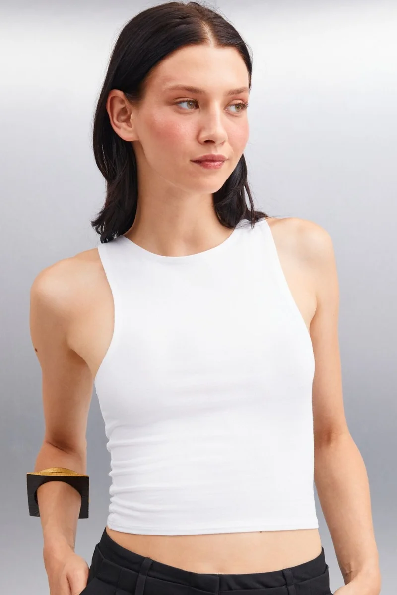 جريميلانج HANNE Women's Zero Sleeve Round Neck White Bustier