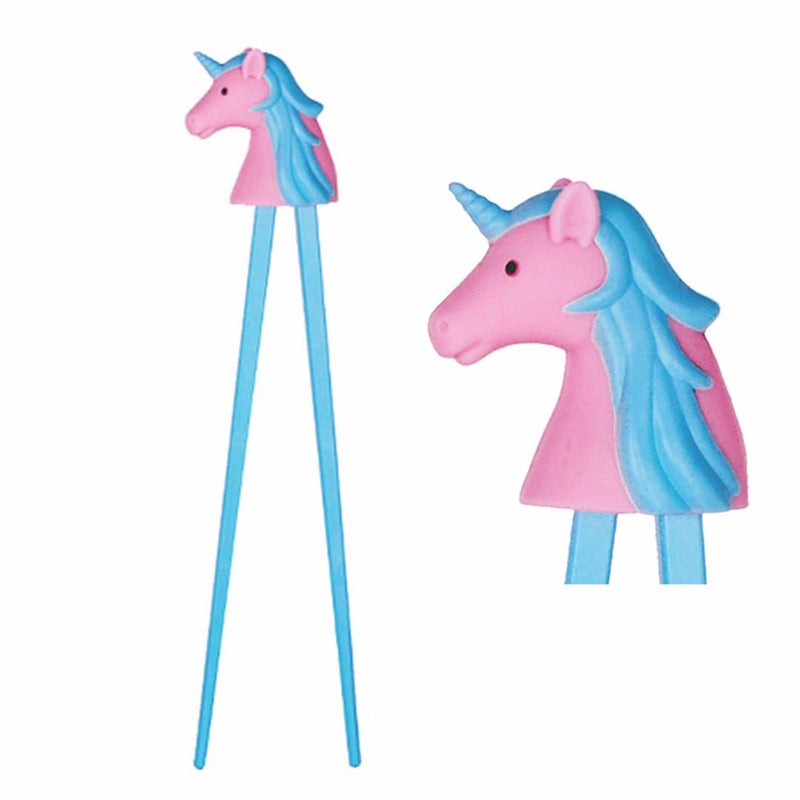 Happy Sales HSTC-BLUNCN, Training chopsticks for beginners right or left handed, Blue Unicorn - Image 1